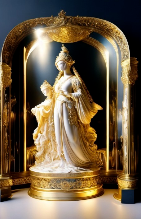 Regal Statue with Child in Ornate Archway Setting