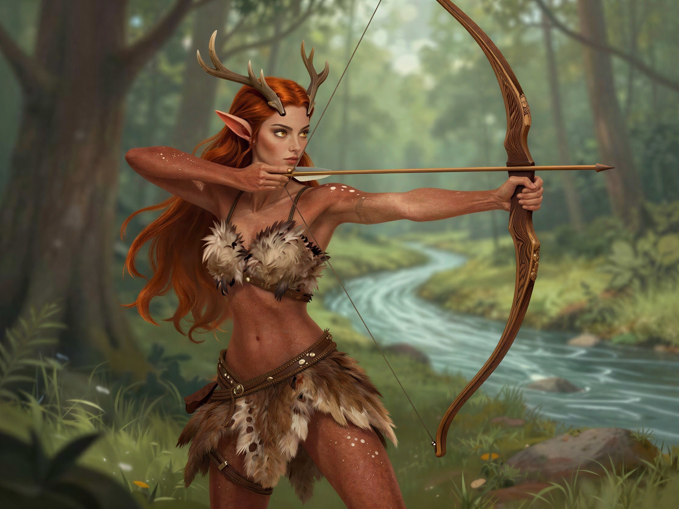 Digital Painting of a Female Humanoid Ranger in Action