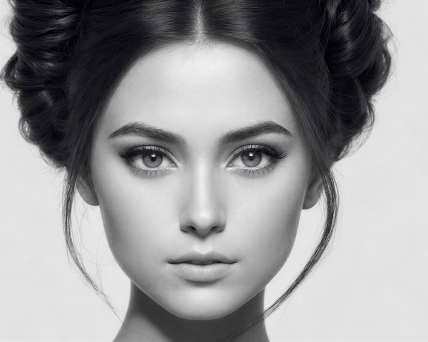 High-contrast black and white close-up of a woman's face