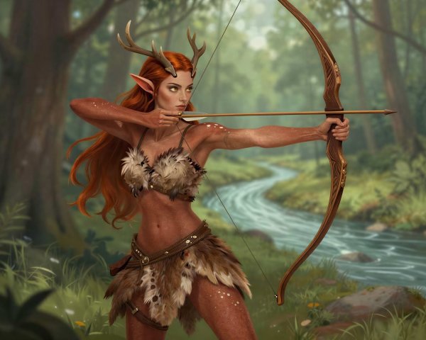 Digital Painting of a Female Humanoid Ranger in Action