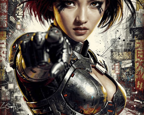 Digital Painting of Determined Asian Woman in Armor