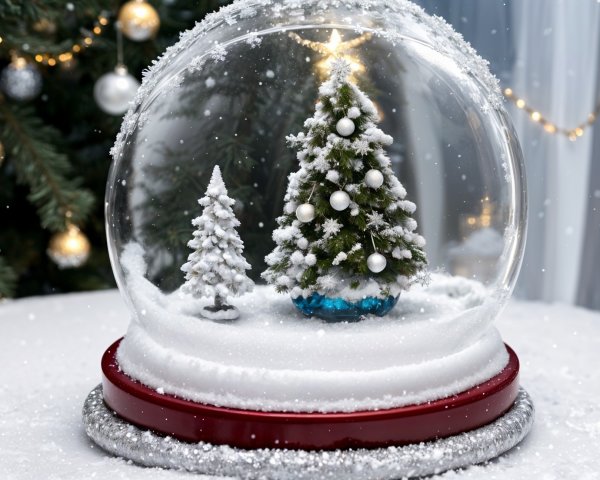 Festive Snow Globe with Christmas Tree and Snow Scene