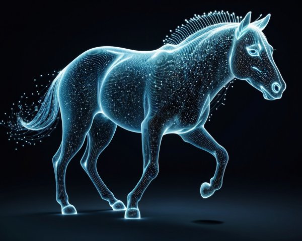 Futuristic Horse Design in Glowing Translucent Outline