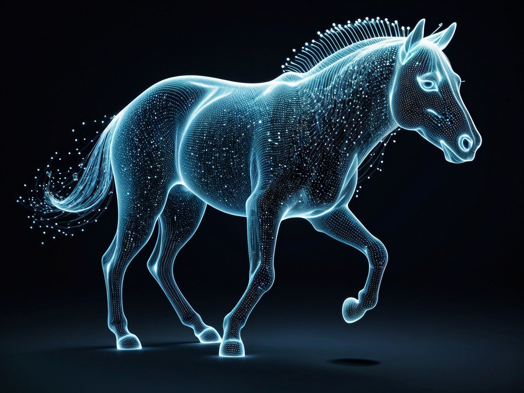 Futuristic Horse Design in Glowing Translucent Outline