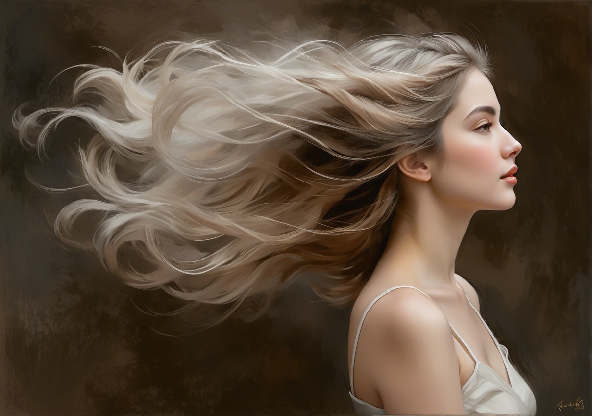 Profile of a Young Woman with Flowing Blonde Hair