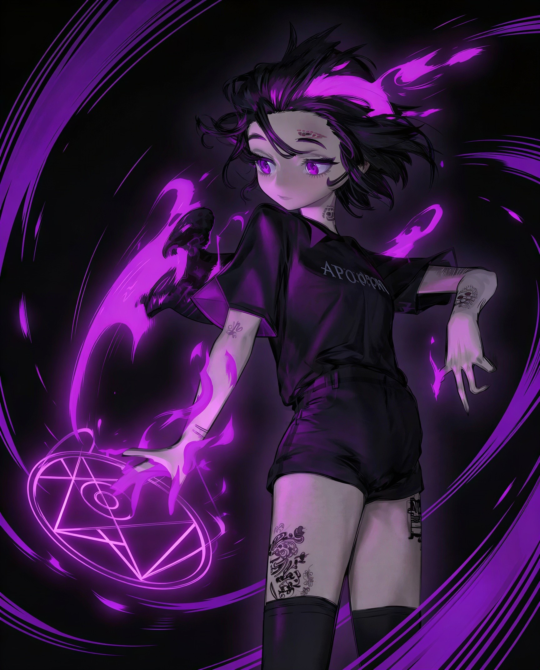 Anime-style digital painting of a character with purple accents