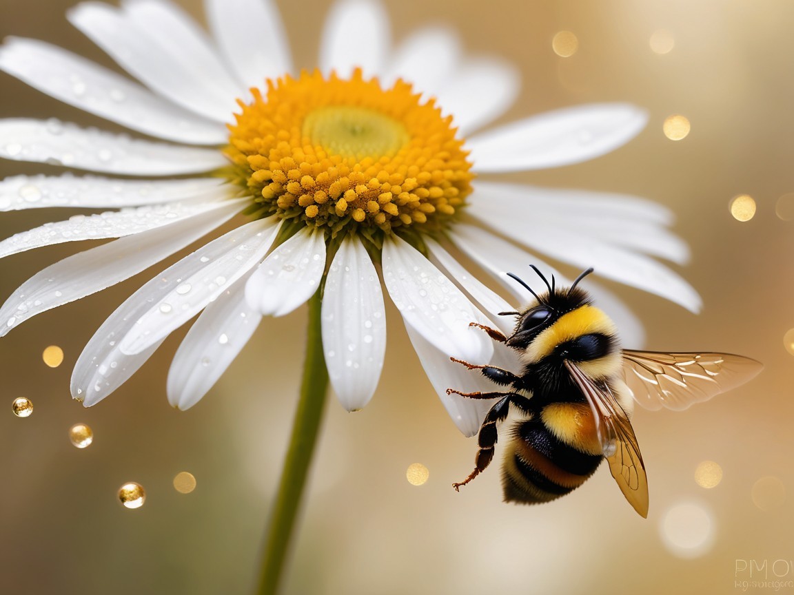 Close-up of a bumblebee on a daisy petal