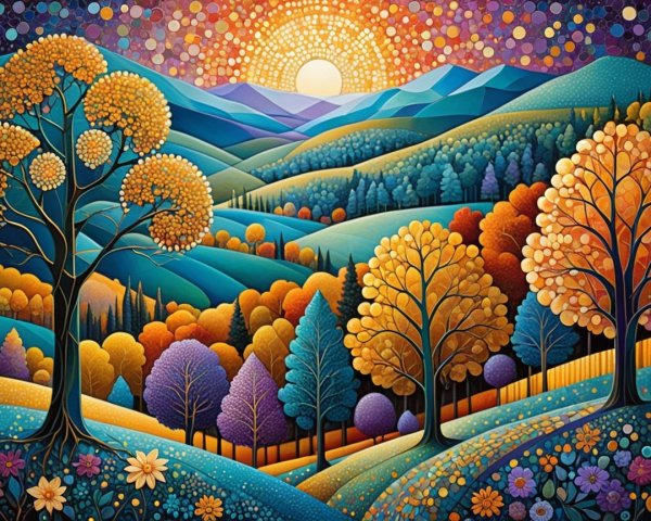 Vibrant Landscape Painting with Colorful Elements