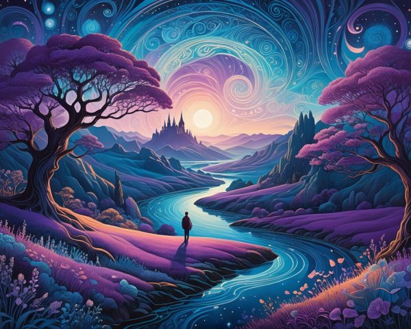 Dreamlike Landscape with Psychedelic Twilight Sky