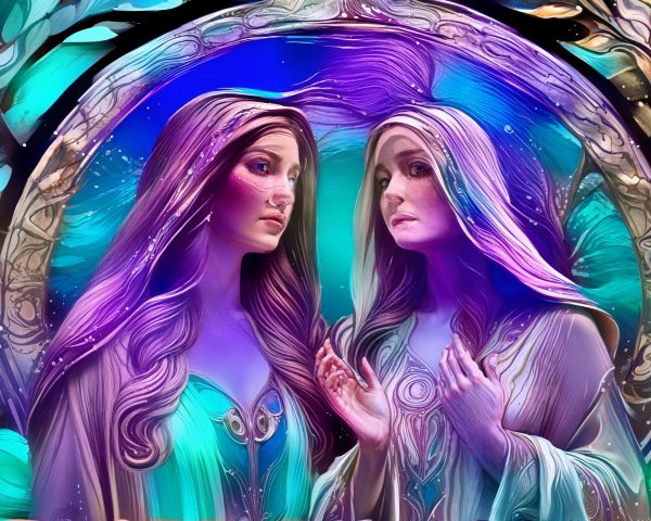 Ethereal Women Surrounded by Colorful Patterns
