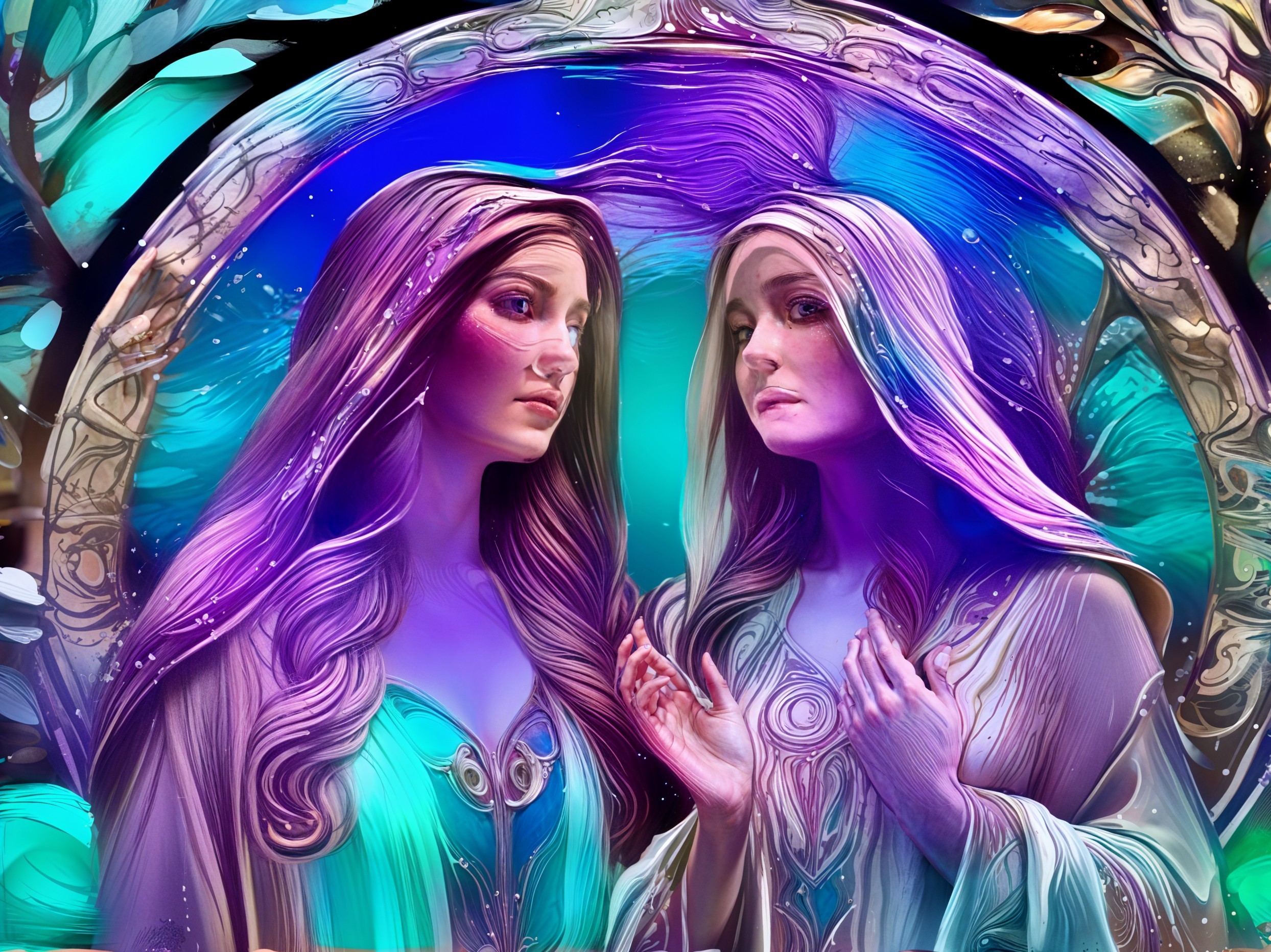Ethereal Women Surrounded by Colorful Patterns