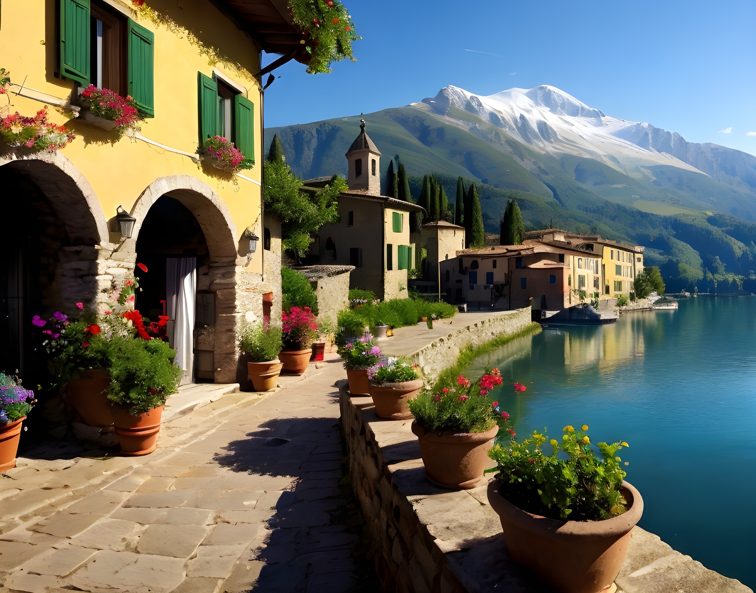 Picturesque Lakeside Village with Charming Architecture
