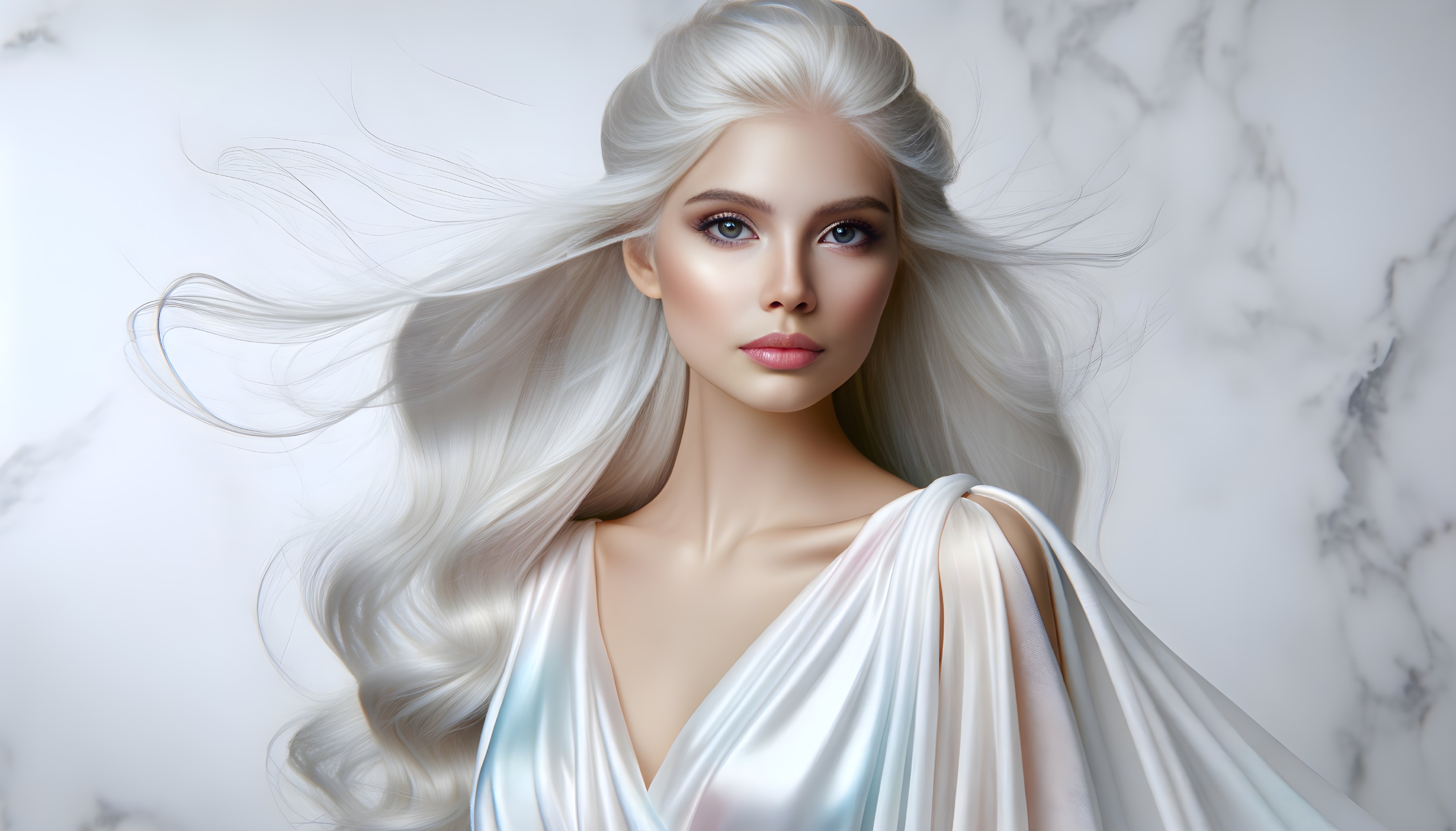 Portrait of a Young Woman with Silver Hair and Gown