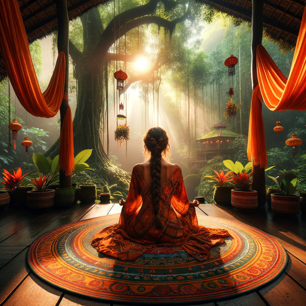 Meditative Woman in a Lush Forest Setting