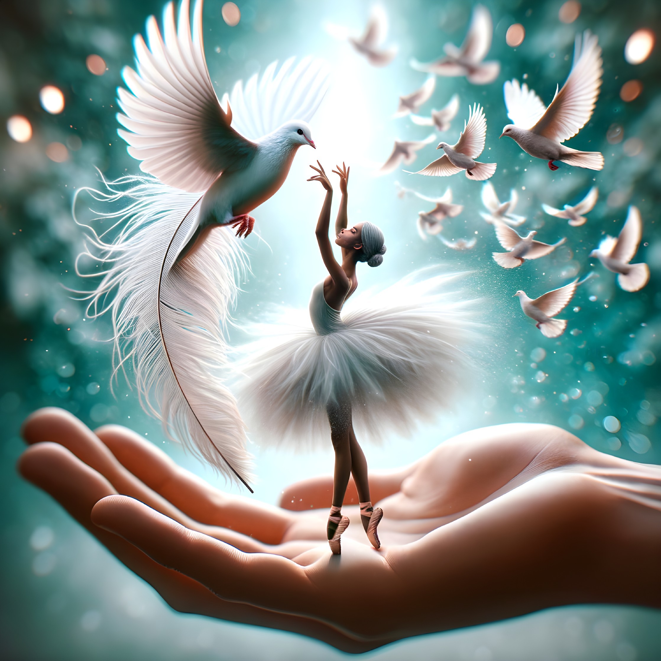 Ballet Dancer in Hand Surrounded by Enchanting Birds