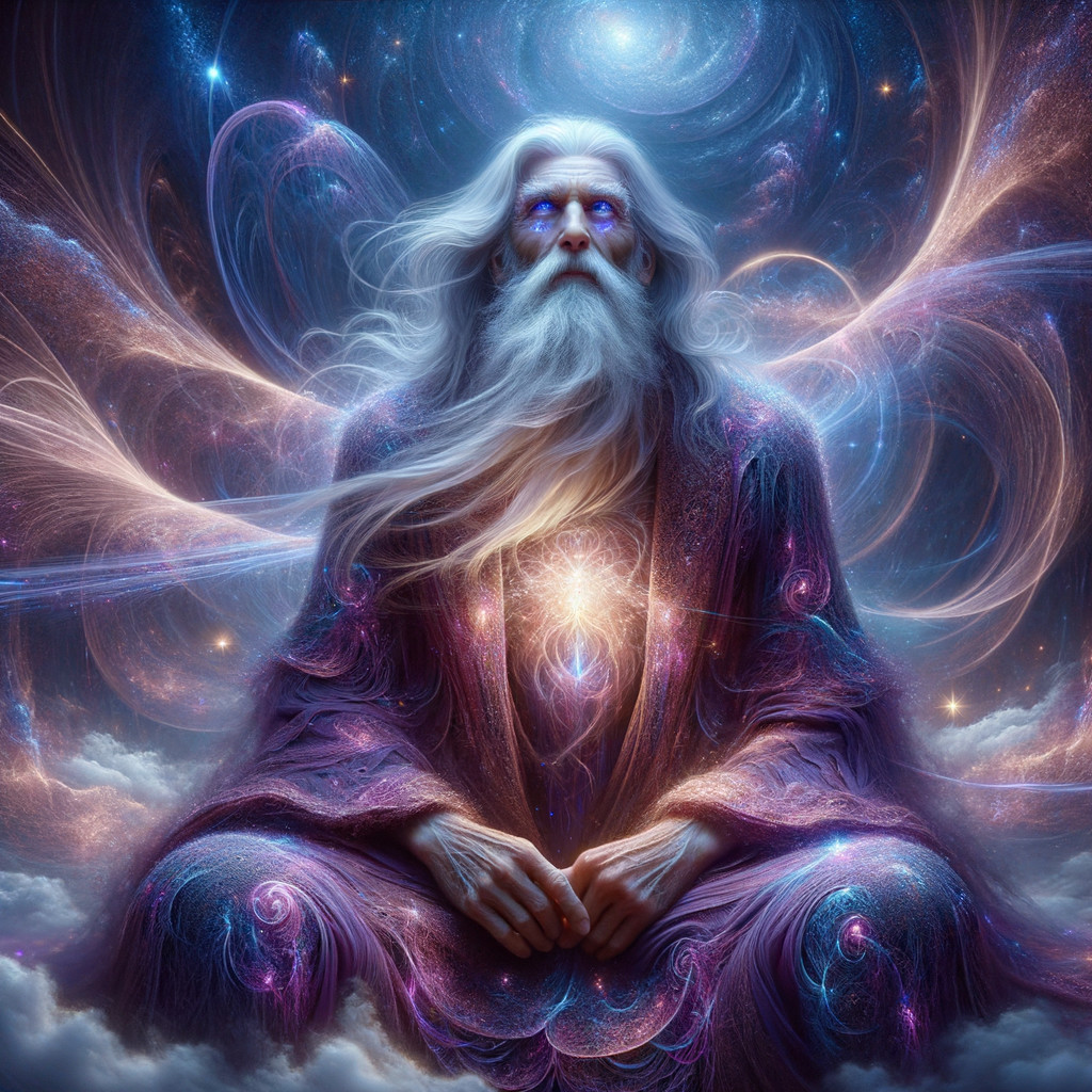 Celestial Being Surrounded by Cosmic Energies