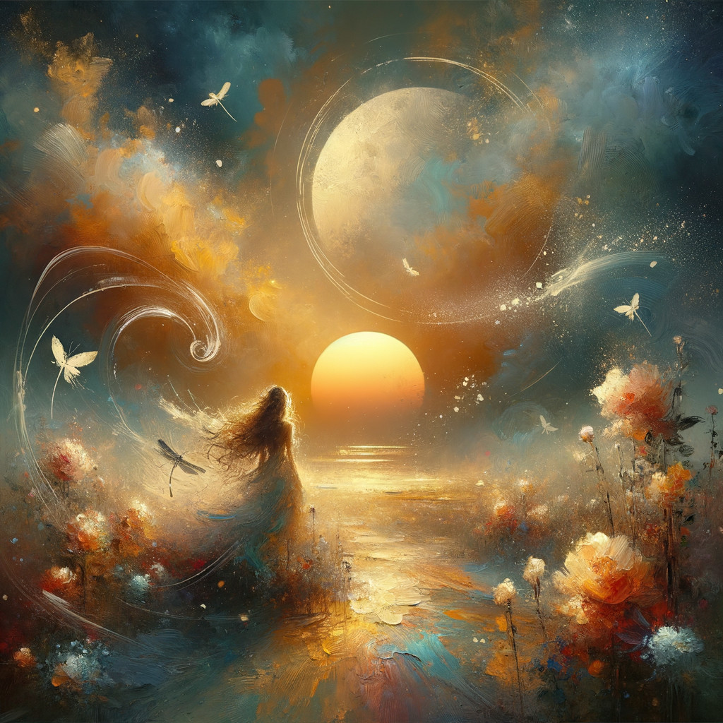 Mystical Sunset Scene with Woman by Shimmering Water