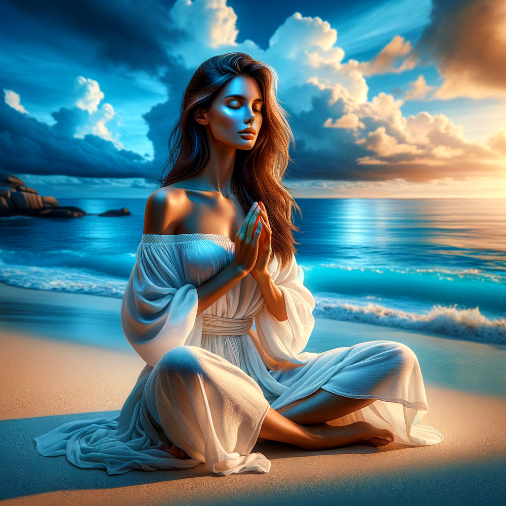 Serene Beach Meditation with Soft Sunset Glow