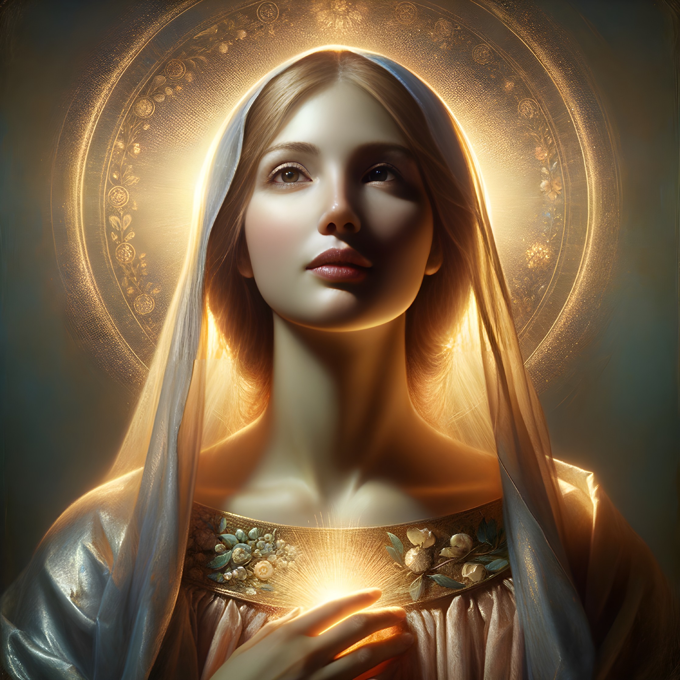 Serene Young Woman with Ethereal Glow and Veil