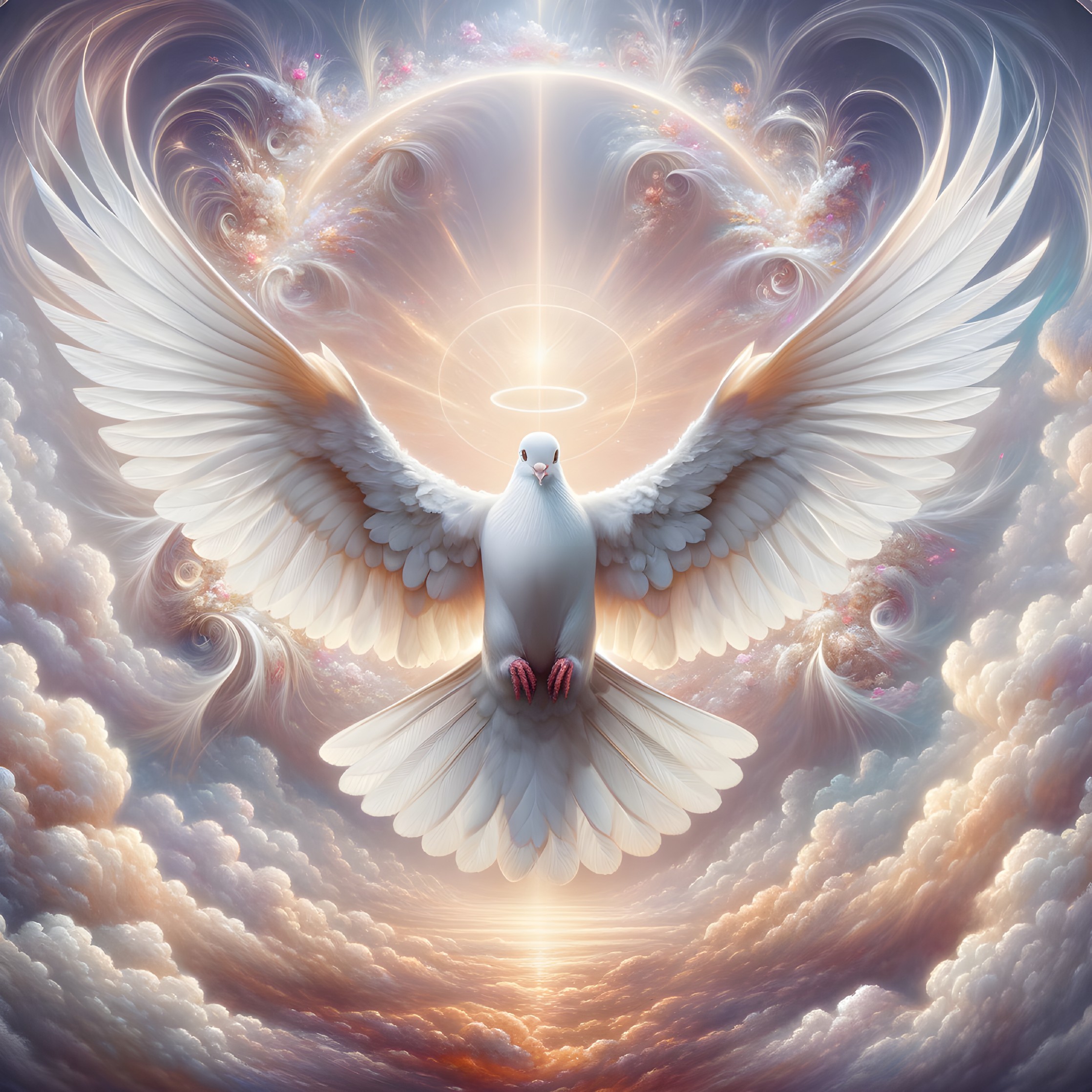 Majestic White Dove in Celestial Cloudscape
