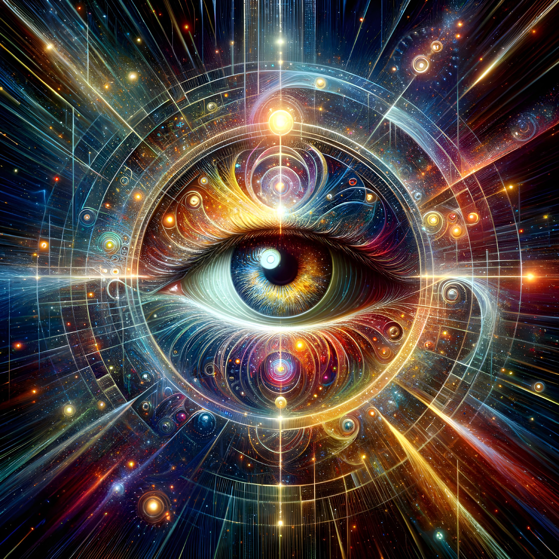 Cosmic Eye Illustration with Vibrant Colors and Patterns