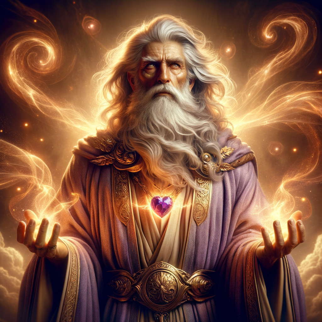 Ethereal figure with glowing gem and swirling energies