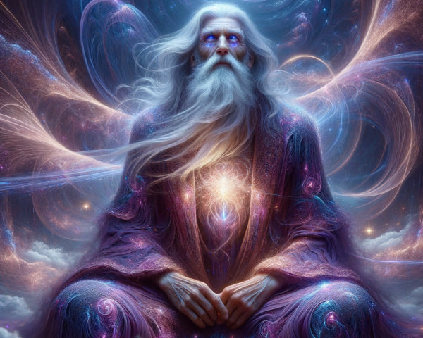 Celestial Being Surrounded by Cosmic Energies