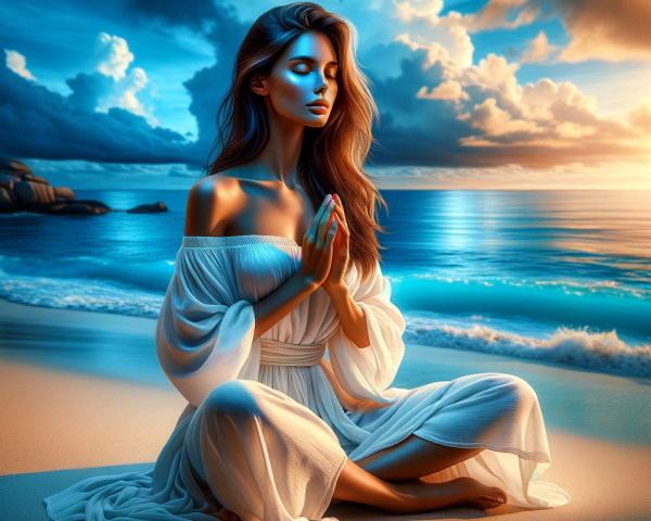 Serene Beach Meditation with Soft Sunset Glow
