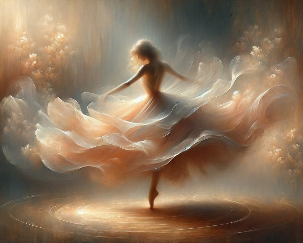 Ethereal Dance with Flowing Fabrics and Soft Colors