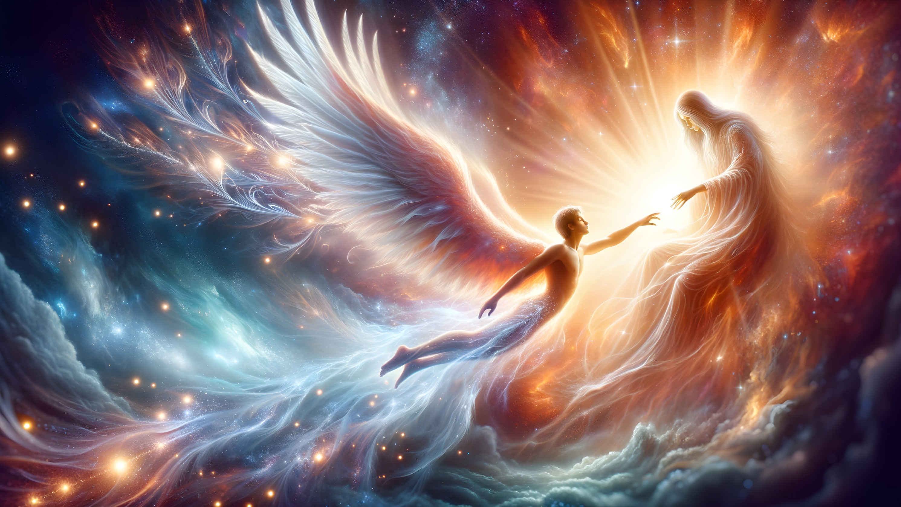 Celestial Angel Reaching Toward a Human Figure