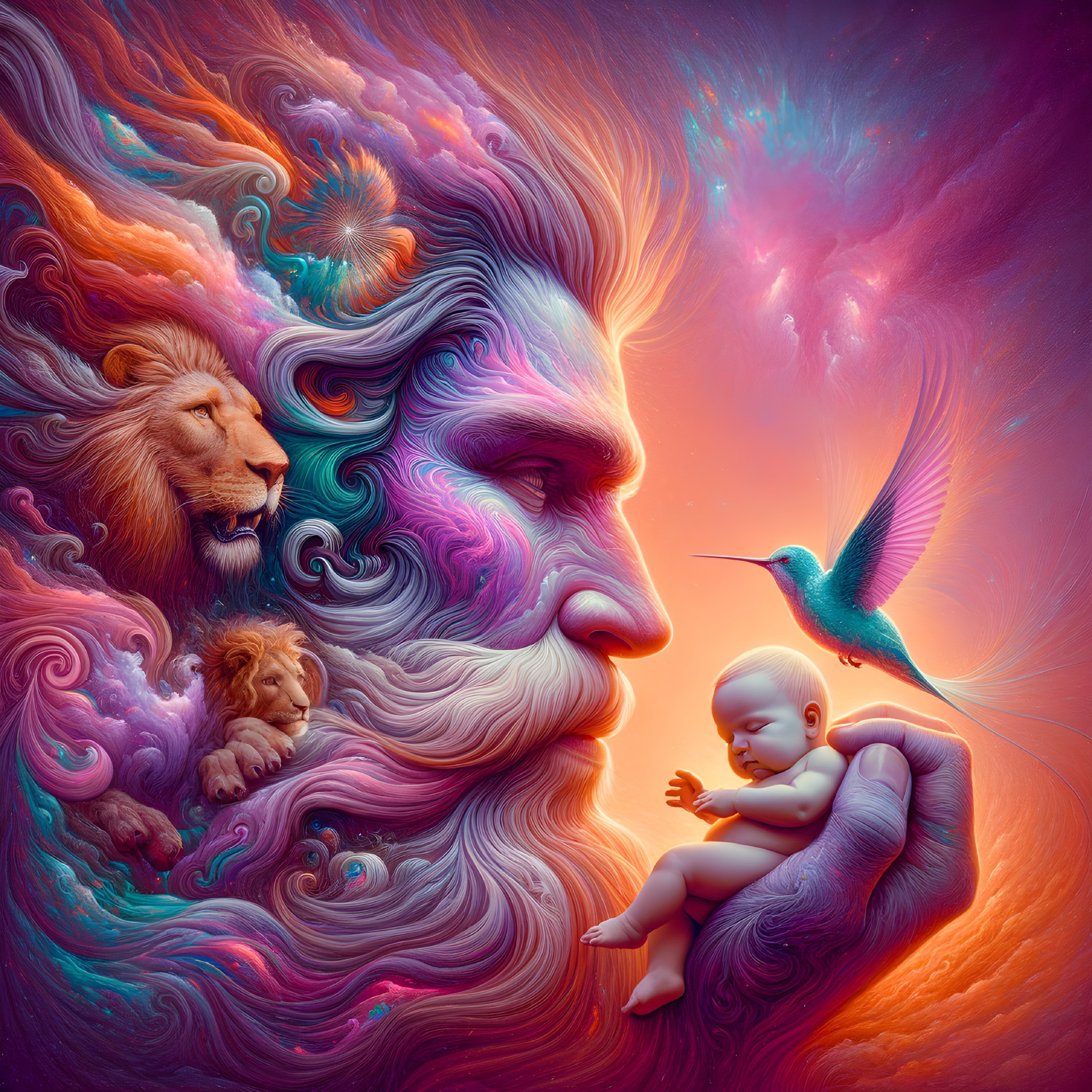 Surreal Scene of Nature and Colorful Faces