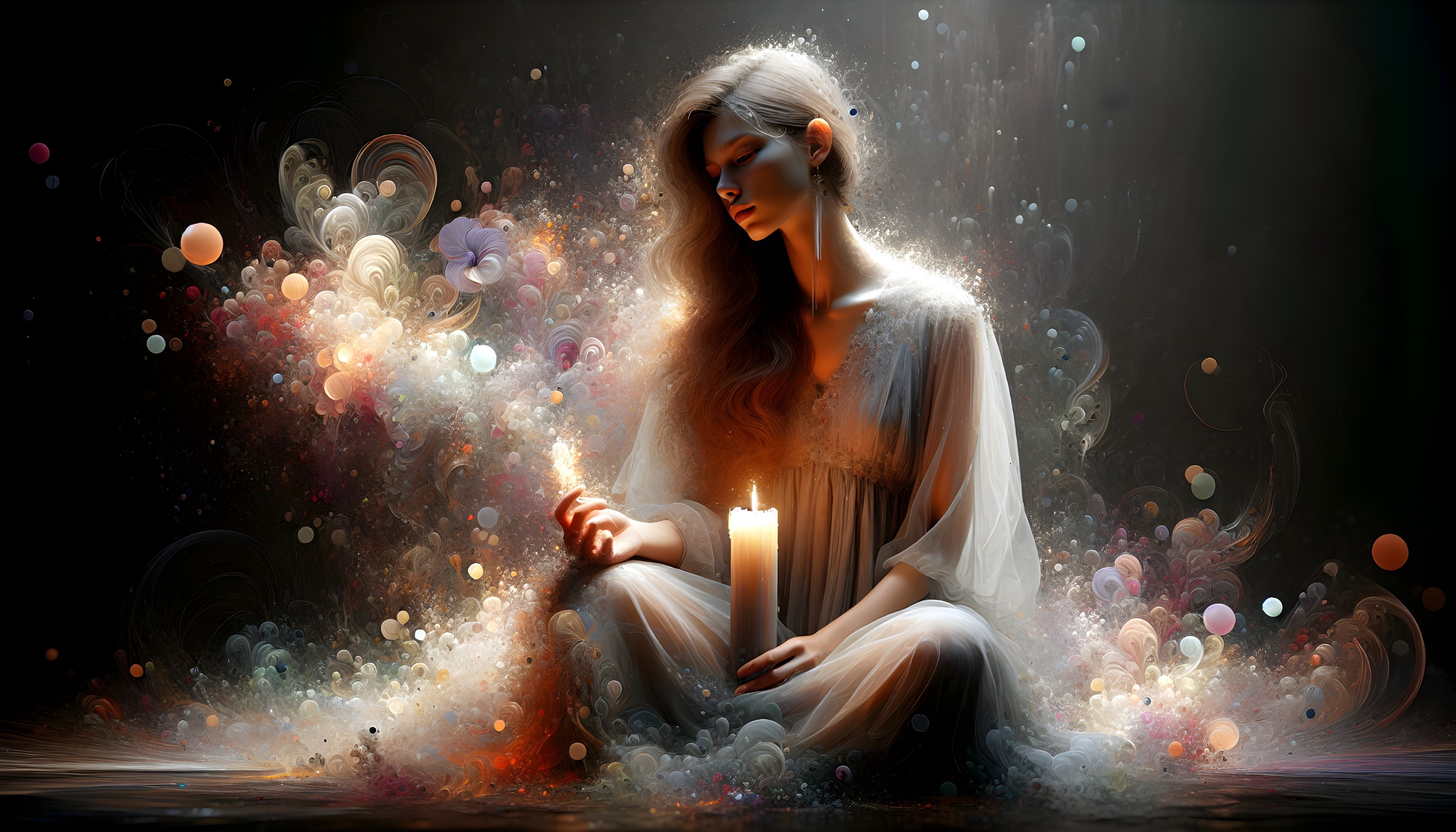 Serene Figure in Meditative Pose with Glowing Candle