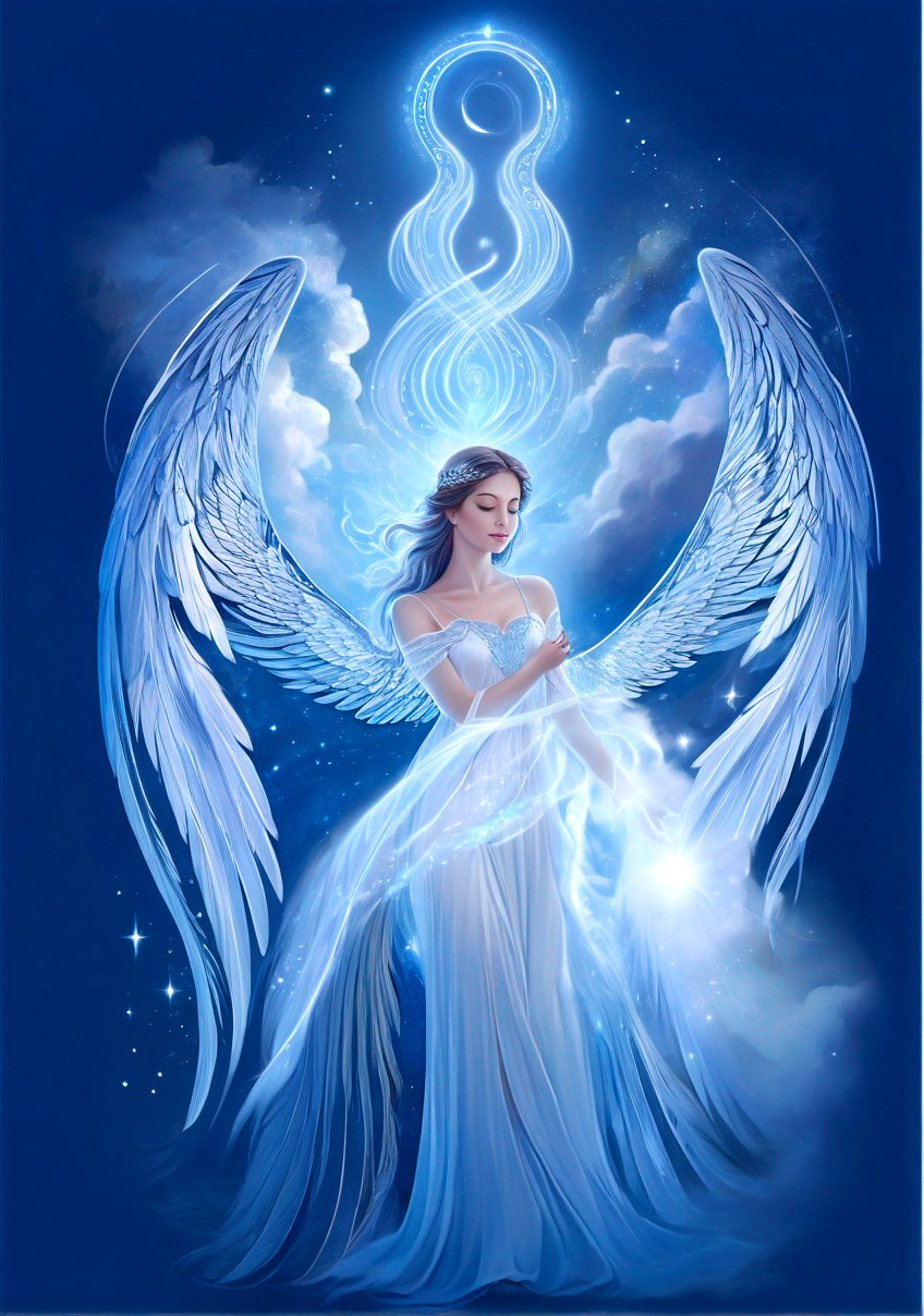 Angelic Figure with Ethereal Wings and Dreamlike Setting