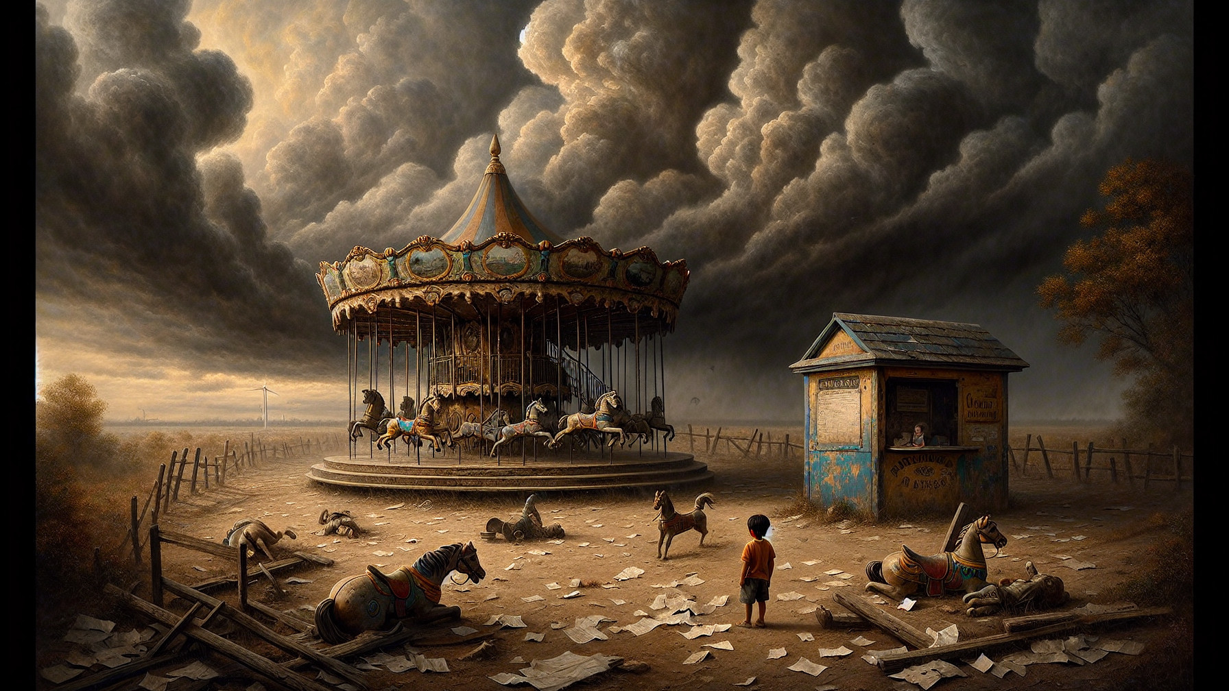 Desolate Carousel in Abandoned Amusement Park
