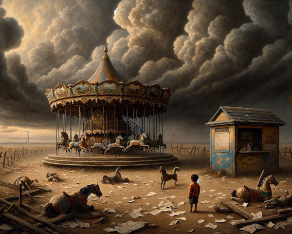 Desolate Carousel in Abandoned Amusement Park