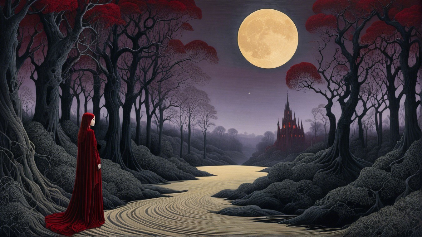 Mystical Landscape with Cloaked Figure and Moon