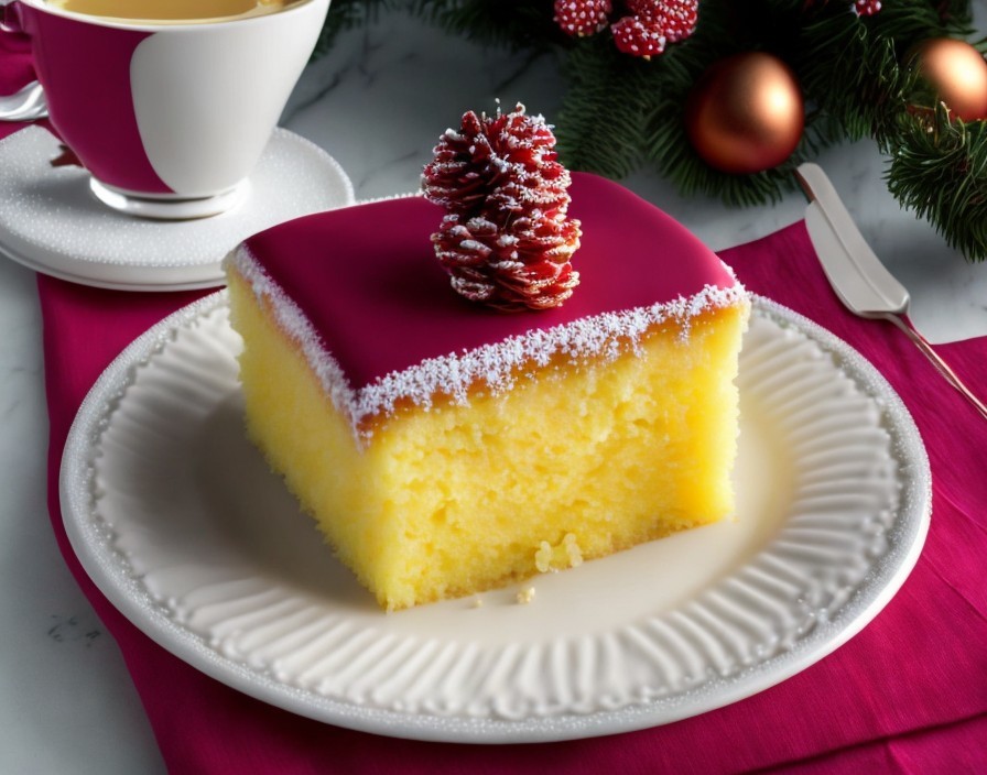 Vibrant Yellow Cake with Pink Icing and Festive Decor