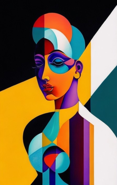 Colorful Cubist Femme Fatale in Abstract Realm