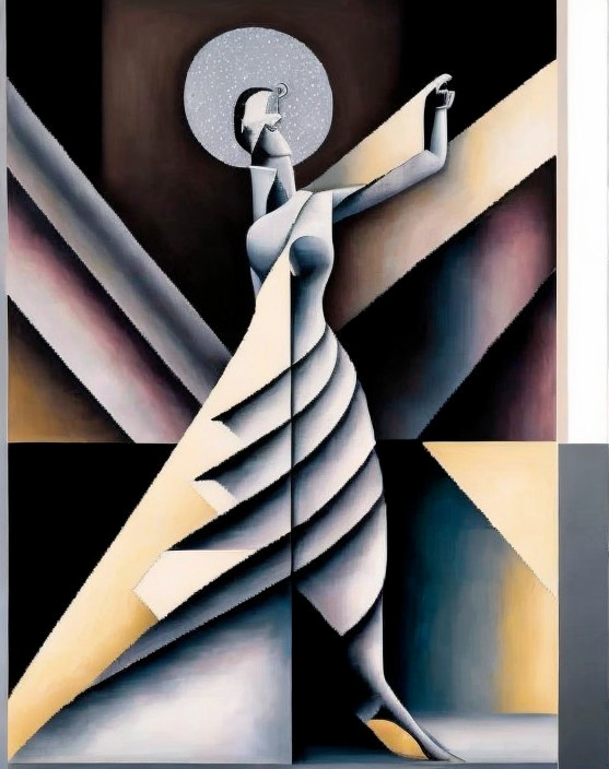 Abstract Figure of Woman in Geometric Gown Design