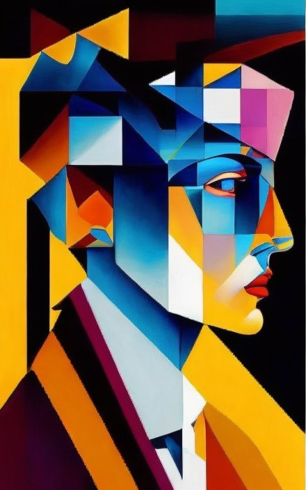 Abstract Portrait with Geometric Shapes and Colors