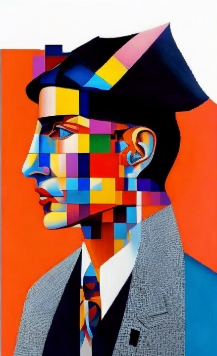 Geometric Portrait of a Man in Vibrant Colors