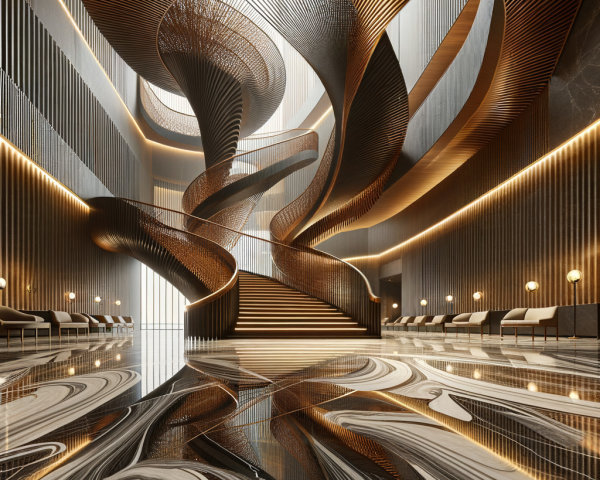 Modern Interior with Grand Sculptural Staircase Design
