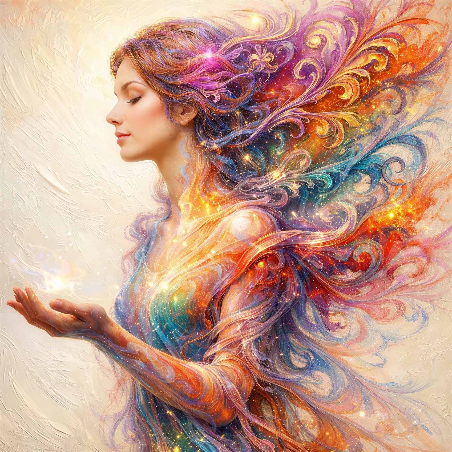 Digital Painting of a Woman with Iridescent Hair