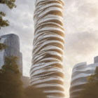 Modern cityscape with skyscraper and urban activity