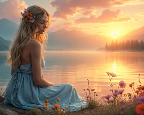 Serene Sunset Scene by a Tranquil Lake
