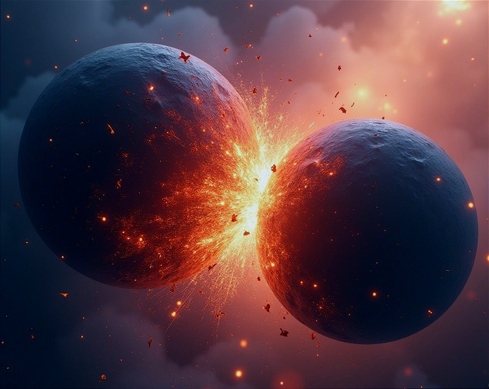 Cosmic Collision of Two Planets with Fiery Explosion