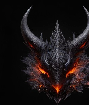 Dragon Head with Horns and Fiery Orange Accents