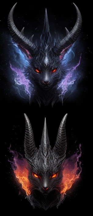Stylized Dark Creature with Horns and Glowing Eyes