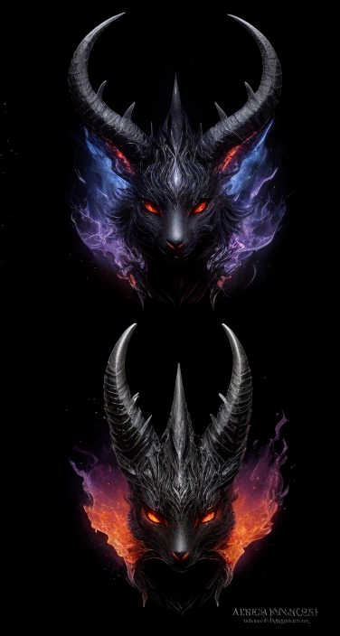 Symmetrical Design of a Horned Creature's Head