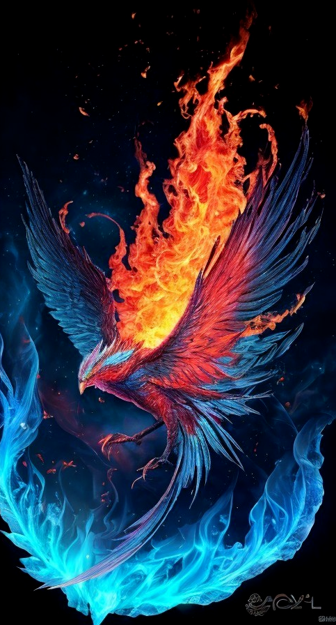 Majestic Phoenix Rising from Vibrant Flames
